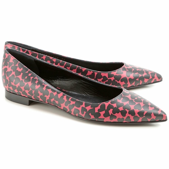 Saint Laurent YSL Paris 10 Ballerina Pointed Toe Leather Flats Hearts 39.5 9 - Picture 1 of 5